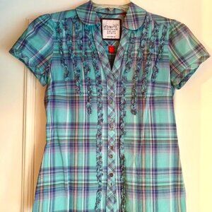 Turkoise plaid blouse  short sleeves